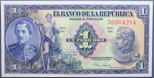 reverse: COLOMBIA 1 PESO ORO 1954 qFDS