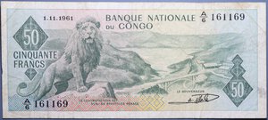 reverse: CONGO 50 FRANCHI 1-11-1961 BB