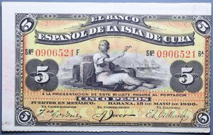 reverse: CUBA 5 PESOS 1896 SPL+