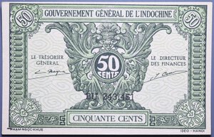 reverse: INDOCINA FRANCESE 50 CENTS 1942 SUP