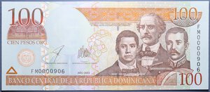 reverse: REPUBBLICA DOMINICANA 100 PESOS ORO 2003 FDS