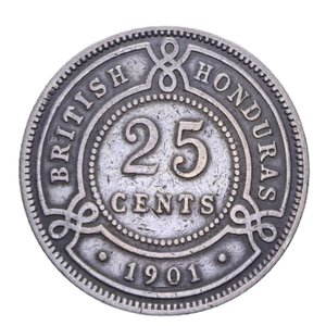 reverse: HONDURAS COLONIA BRITANNICA VICTORIA 25 CENTS 1901 R AG. 5,73 GR. qSPL