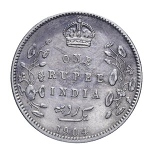 reverse: INDIA EDOARDO VII 1 RUPIA 1904 AG. 11,58 GR. BB (TRACCE DI PULIZIA)