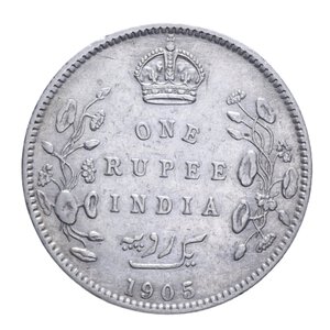 reverse: INDIA EDOARDO VII 1 RUPIA 1905 AG. 11,59 GR. BB (TRACCE DI PULIZIA)