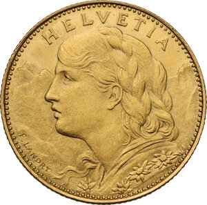 obverse: Switzerland.  Franz Joseph (1848-1916).. AV 10 Francs 1922