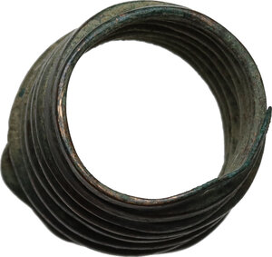 reverse: Bronze spiral ring.  Inner diameter 15 mm, height 18 mm.  Hallstatt period 1200-1000 BC