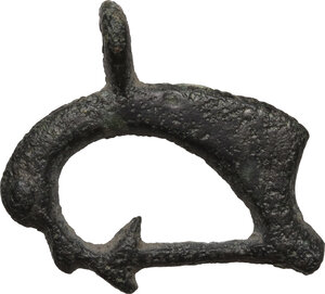 obverse: Bronze pendant, dolphin with arrow.  29 mm  Scythian. 5th-3rd century BC