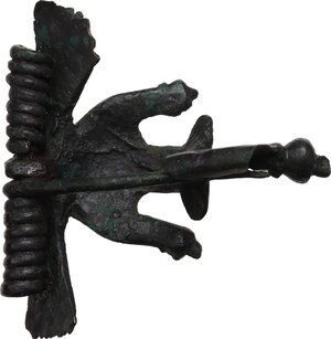 reverse: Bronze fibula.  55x58 mm.  Roman Period, 1st-5th century