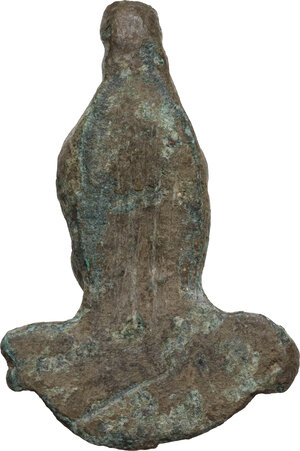 reverse: Bronze applique in the shape of Attis (?) head.  Roman imperial, 2nd-3rd century AD.  40 mm. 21.83 g