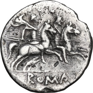 reverse: Anonymous. AR Denarius, 179-170 BC