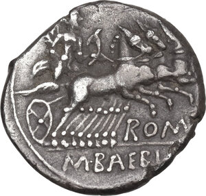 reverse: M. Baebius Q. f. Tampilius.. AR Denarius, 137 BC