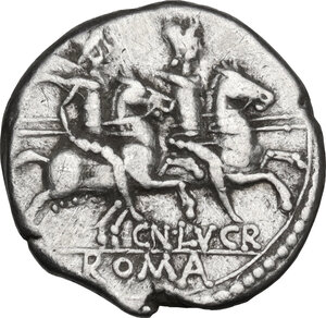 reverse: Cn. Lucretius Trio. AR Denarius, 136 BC