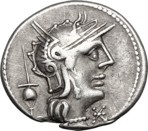 obverse: L. Postumius Albinus.. AR Denarius, 131 BC