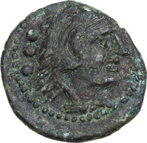 obverse: Q. Fabius Maximus. AE Quadrans, 127 BC