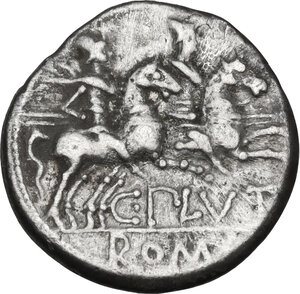 reverse: C. Plutius. AR Denarius, 121 BC