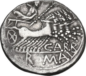 reverse: Cn. Papirius Carbo. AR Denarius, 90 BC