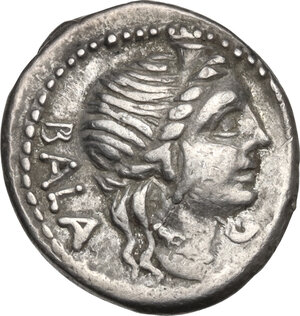 obverse: C. Allius Bala. AE Denarius, 92 BC