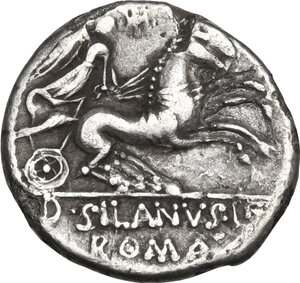 reverse: D. Junius Silanus.. AR Denarius, 91 BC