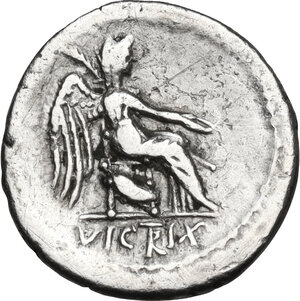 reverse: M. Porcius Cato. AR Quinarius, 89 BC