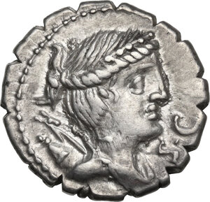 obverse: Tiberius Claudius Nero. AR Denarius serratus, 79 BC