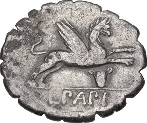 reverse: L. Papius. AR Denarius serratus, 79 BC