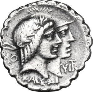 obverse: Q. Fufius Calenus and P. Mucius Scaevola.. AR Denarius serratus, 70 BC
