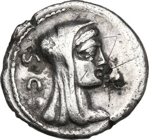 obverse: P. Sulpicius Galba. Fourrée Denarius, 69 BC