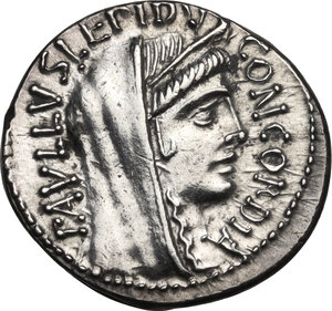 obverse: L. Aemilius Lepidus Paullus. AR Denarius, 62 BC