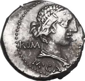 obverse: M. Porcius Cato. AR Denarius, 47-46 BC