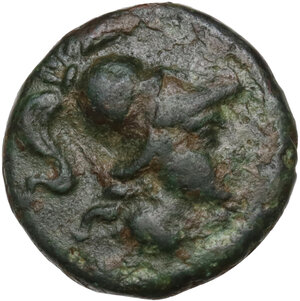 obverse: Southern Apulia, Uxentum. AE 15 mm, 150-125 BC