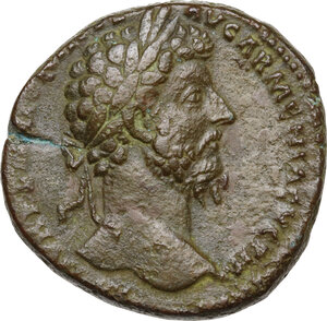obverse: Marcus Aurelius (161-180).. AE Sestertius, 165 AD