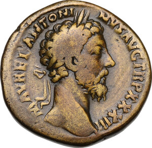 obverse: Marcus Aurelius (161-180).. AE Sestertius, 179-180