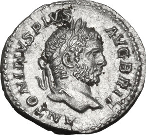 obverse: Caracalla (198-217). AR Denarius, 210 AD