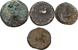 reverse: Greek Asia. Kings of Parthia. Multiple lot of four (4) unclassified AE coins, different denominations c. 1st. cent. BC-2nd cent. AD, inlcuding (1) Kings of Parthia, Mithradates I, AE Unit (R)