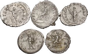 reverse: The Roman Empire.. Multiple lot of five (5) unclassified AR Antoninianii