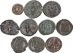 reverse: The Roman Empire. Multiple lot of ten (10) unclassified AE denominations, including: Victorinus, Constantine II, Licinius, Gratian, Valentinian and Valens