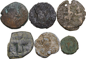 obverse: The Byzantine Empire. Multiple lot of six (6) AE denominations and 1 PB Seal, 5th-8th century