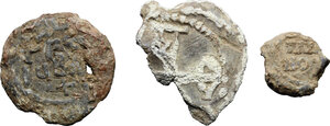 obverse: Leads from Ancient World.. Multiple lot of  three (3) unclassified lead Seals, mostly Byzantine 8th-12th century