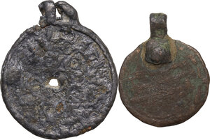 reverse: Islam. Lot of two (2) AE islamic coins used as amulet in form of pendants, both with suspension loop