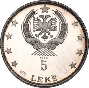 reverse: Albania. AR 5 Leke 1969. 