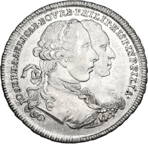obverse: Austria.  Josef II (1765-1790), Emperor of the Holy Roman Empire. . AR Jeton 1760. Commemorating The Marriage of Josef II to Isabella von Bourbon-Parma in Vienna