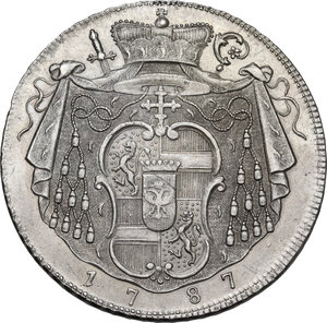 reverse: Austria.  Hieronymus von Colloredo (1772-1803), archpishop.. AR Taler 1787, Salzbourg mint