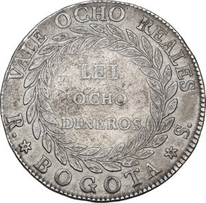 reverse: Colombia. AR 8 Reales, 1839 Bogota