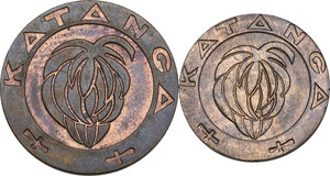 obverse: Congo. Katanga. Lot of two (2) AE coins, 1 and 5 Francs 1961