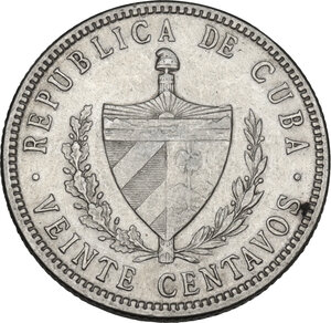 obverse: Cuba. AR 20 Centavos 1920