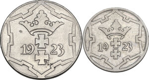 obverse: Danzig.  Free city. CU-NI 10 Pfennig and 5 Pfennig 1923