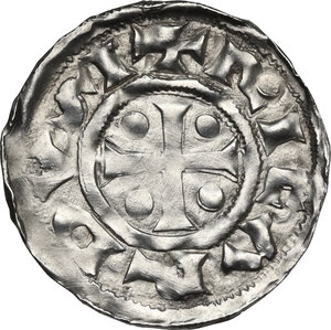 obverse: France.  Richard I Sans Peur (the Fearless) (943-996).. AR Denier, Rouen mint, Normandy, church-type