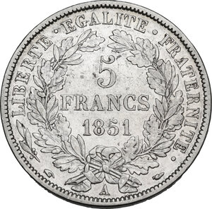 reverse: France.   Second Republic (1848-1851).. AR 5 Francs 1851 A, Paris mint