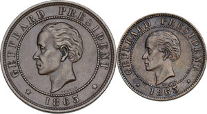obverse: Haiti. Lot of two (2) AE coins, 10 and 20 Centimes 1863