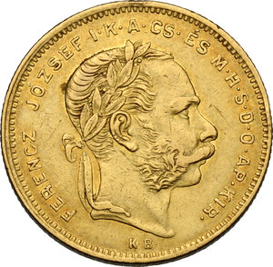 obverse: Hungary.  Franz Joseph (1848-1916). AV 8 Florins or 20 Francs 1873 KB, Kremnitz mint